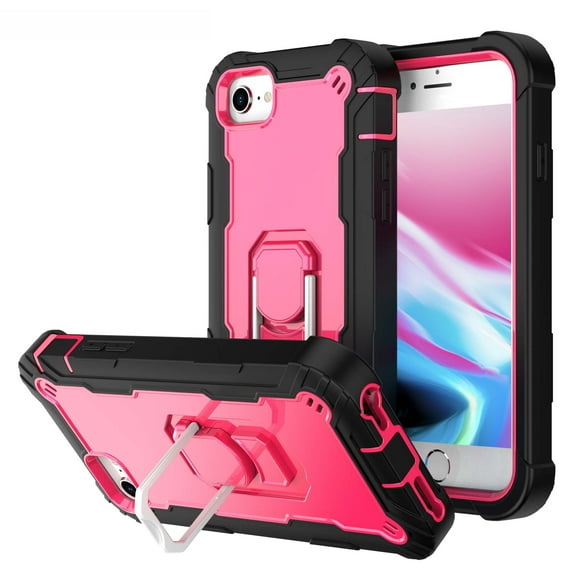 iPhone 6 Case, iPhone 7 Case, iPhone SE 2020 Case 2nd Gen, Allytech Full Body Shockproof Holster Hybrid 3 in 1 Slim Heavy Duty Rugged Case for iPhone 6/7/8/ iPhone SE 2020, Black + Rose