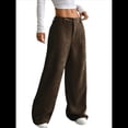 thumbnail image 2 of Pantalones Anchos de para Mujer, Rectos, con Botones y Cremallera Frontal, y Bolsillos Color Café L, 2 of 10