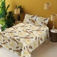 thumbnail image 2 of Birds and Nature Sheet Set, Nature Vibes Asian Chrysanthemum Pattern and Winged Animals Art, Fitted & Flat Sheet with Pillowcase Bedding Accent 4 Pcs Set, Queen, Amber Cream Chocolate, by Ambesonne, 2 of 5