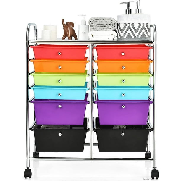 Storage Cart W/12 Drawers Rolling Wheels SemiTransparent Multipurpose Mobile Rolling Utility