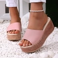 thumbnail image 2 of Womens Wedge Sandals Chunky Platform High Heels Open Toe Slip on Slides Casual Dressy Summer Beach Shoes Pink Size 9, 2 of 6