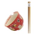 thumbnail image 4 of Lucky Cat Japanese Maneki Neko Red Porcelain Ramen Soup Bowl With Chopsticks Set, 4 of 7