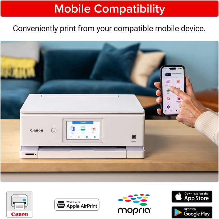 Canon PIXMA TS8820 Wireless Printer, Best for Home Photo Printing, Copy and Scan, White (International Model)