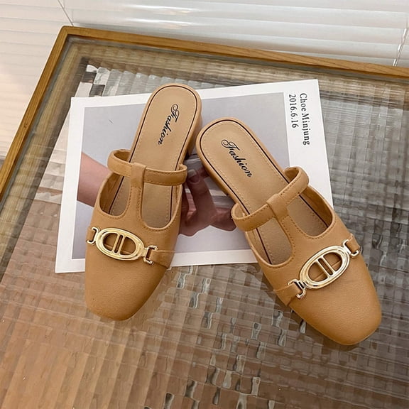 Women's Solid Color Mule Flats, Casual Square Toe Slip On Shoes, Lightweight Loafers for Spring & Summer