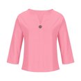 thumbnail image 4 of AherBiu Plus Size Tops for Women Button Notch V Neck 3/4 Sleeve Cotton Linen Lightweight Summer Shirt Blouse, 4 of 6
