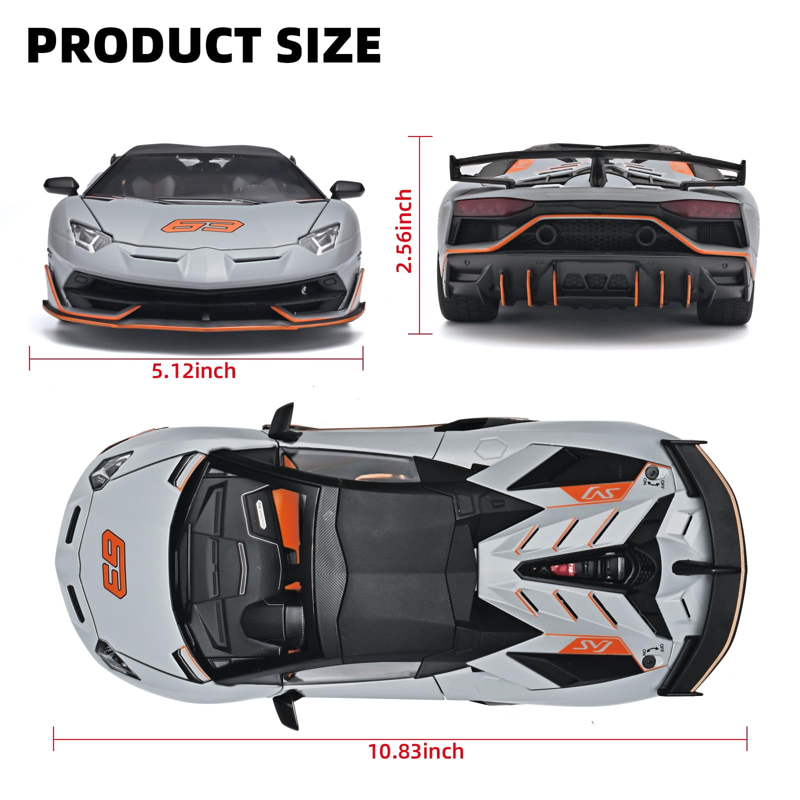 CHUNYAN 1/18 Diecast Cars Lambo SVJ 63 Model Car Kits,Lambo Collectibles Model with Light and Sound,Race Cars for Kids Ages 4-8(Black)