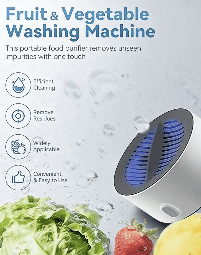 puriproduce Vegetable Cleaner & Home Wash, Advanced Electrolysis Purifier,Portable Home Produce ,Automatic Cleaning, For Fresh Fruits, Veggies & Seafood, Portable Home Produce