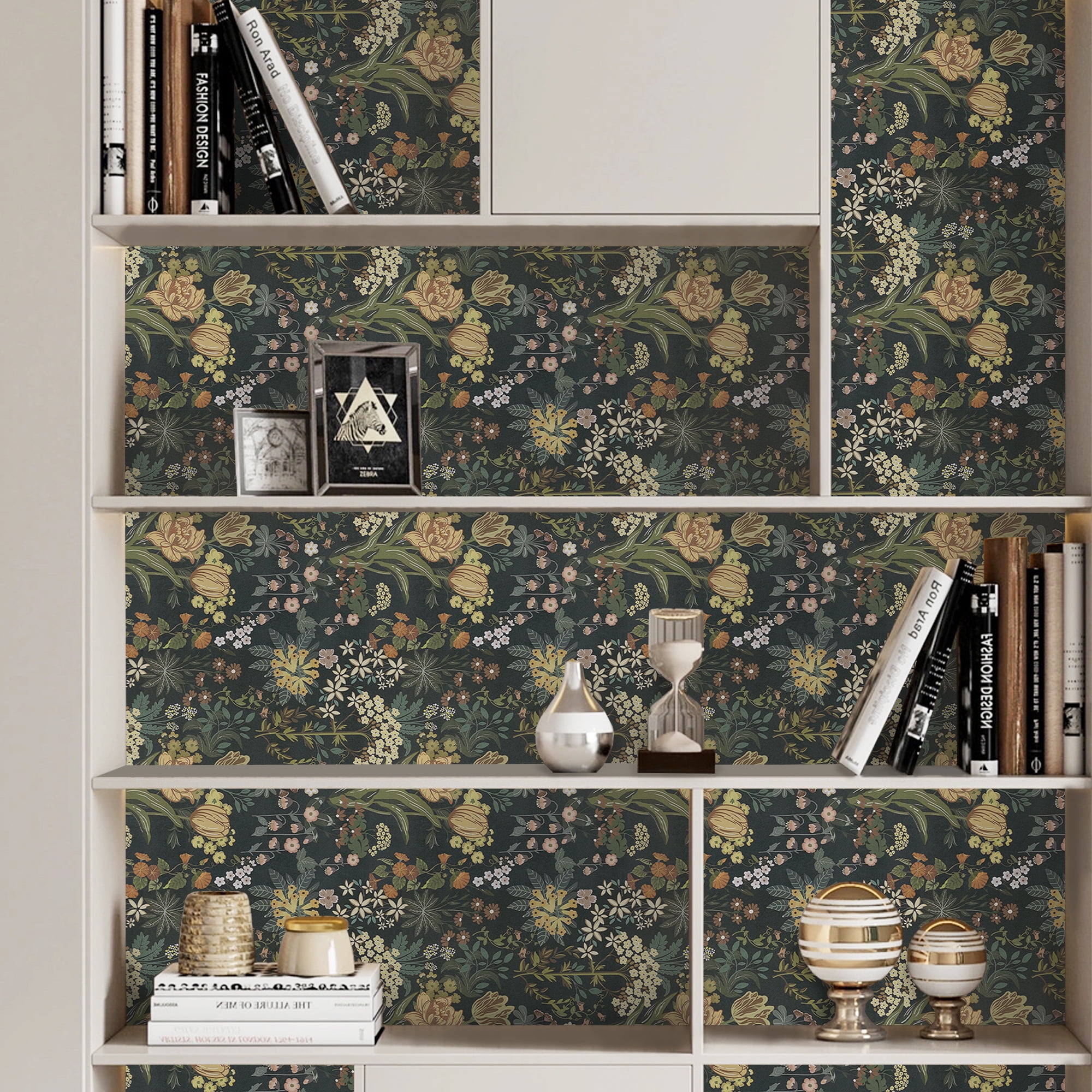 (2 pack) UMIGGEE Floral Wallpaper Peel and Stick 17.7" x 118" Tulips Dark Self Adhesive Removable Wallpaper Peel and Stick for Home Bedroom Cabinets Thicken