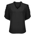 thumbnail image 5 of Dyfzdhu Blouses for Women Casual Dressy 2025 Summer Simple Solid Color Short Sleeve Ruffled V Neck Blouse Woman Tunic Tops Black, 5 of 9