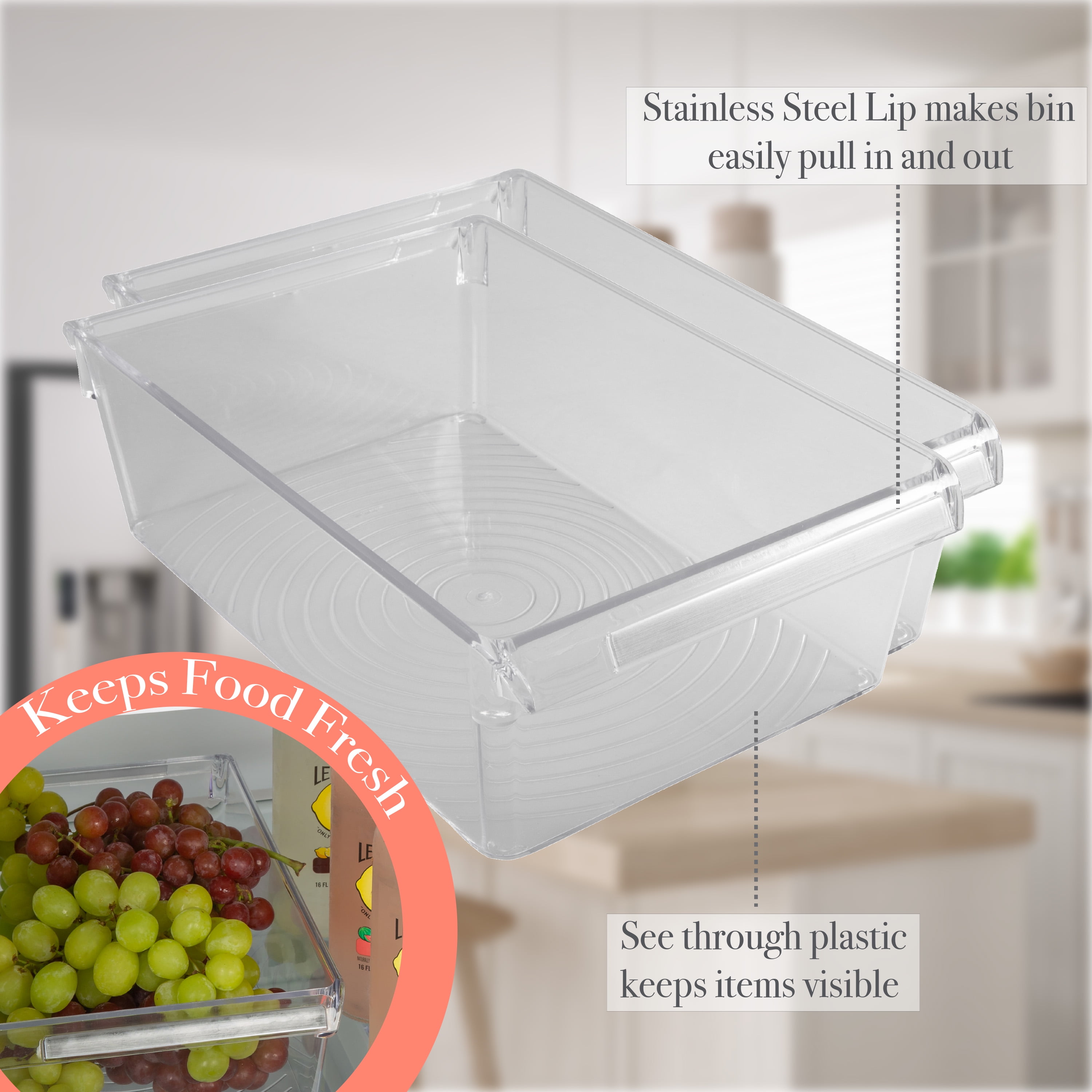 Kitchen Details 2 Pack Medium Refrigerator Storage Bins