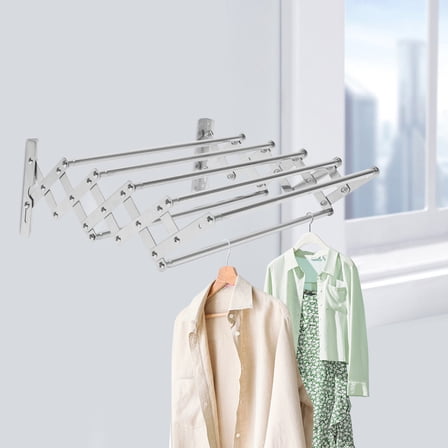 Wall Mounted Clothes Drying Rack Stainless Steel Retractable Laundry Drying Rack Silver for Bedrooms