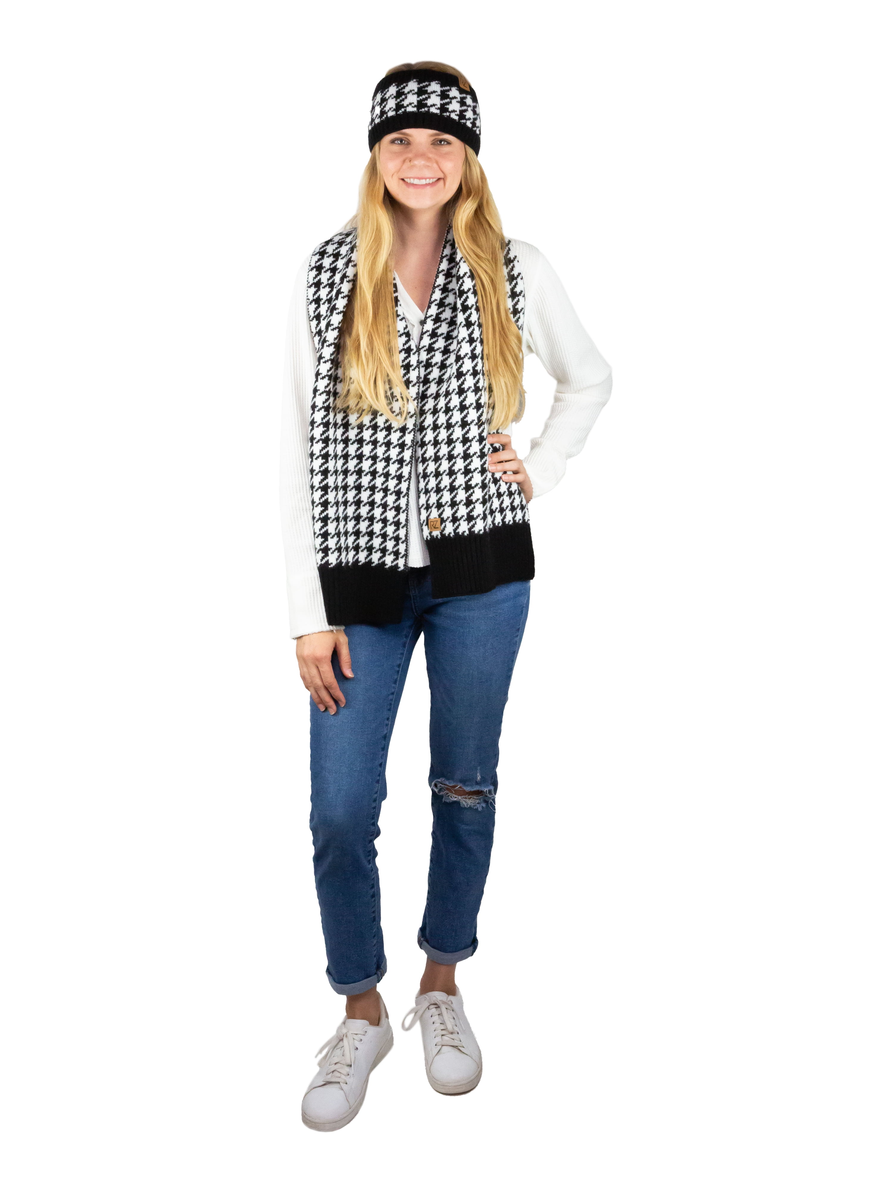 Rachel Zoe Women's Scarf Headband 2-Piece Set, Houndstooth