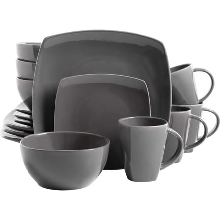 Gibson Soho Lounge Square Reactive Glaze Dinnerware Set, Grey - 97558.16RM, Service for 4 (16pcs)