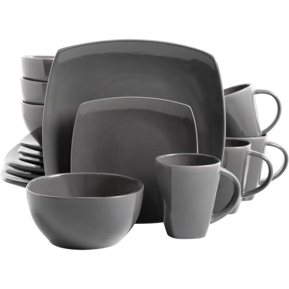 Gibson Soho Lounge Square Reactive Glaze Dinnerware Set, Grey - 97558.16RM, Service for 4 (16pcs)