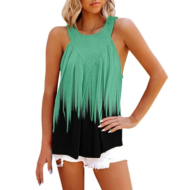 Mujeres Casual sin mangas Halter llama estampado tanque verano plisado camisas sueltas playa blusa Tops Pompotops lopia987529