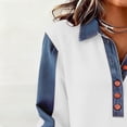 thumbnail image 4 of Women's Waffle Knit Denim Trim Collared Pullover Vintage Half Button Long Sleeve Casual Jean Tops, #02 Light Brown, M, 4 of 7