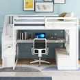 thumbnail image 2 of Euroco Modern Wood Full Size Loft Bed with Desk and Shelves, Storage Staircase and Drawers for Kids Teens, White, 2 of 11