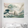 thumbnail image 2 of Ambesonne Nautical Tapestry Wall Hanging, Asian Wave Cherry Blossom, 80"x60", Seafoam Coconut Pink, 2 of 3