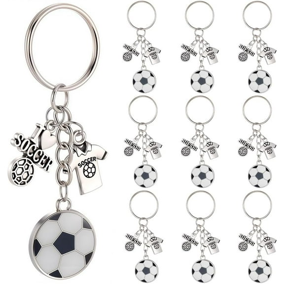 1 Box 20 Sets Soccer Themed Keychains Sport Key Chains Bulk Metal Silver Flat Soccers Clothes Team Souvenir Rewards Keyring for Crafts Party Wedding Favor DIY Door Keys Handbag Supplies Men