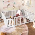 thumbnail image 3 of Bellemave Full Size Floor Bed with Door and Fence, Montessori Floor Bed Full, Wood Floor Bed with High Guardrails, White, 3 of 9