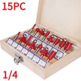 thumbnail image 1 of Juego de brocas para enrutador, Kit de fresas para carpintería, acero al carbono para recortar máquina de grabado, vástago de 1/4, 15 Uds., 1 of 5