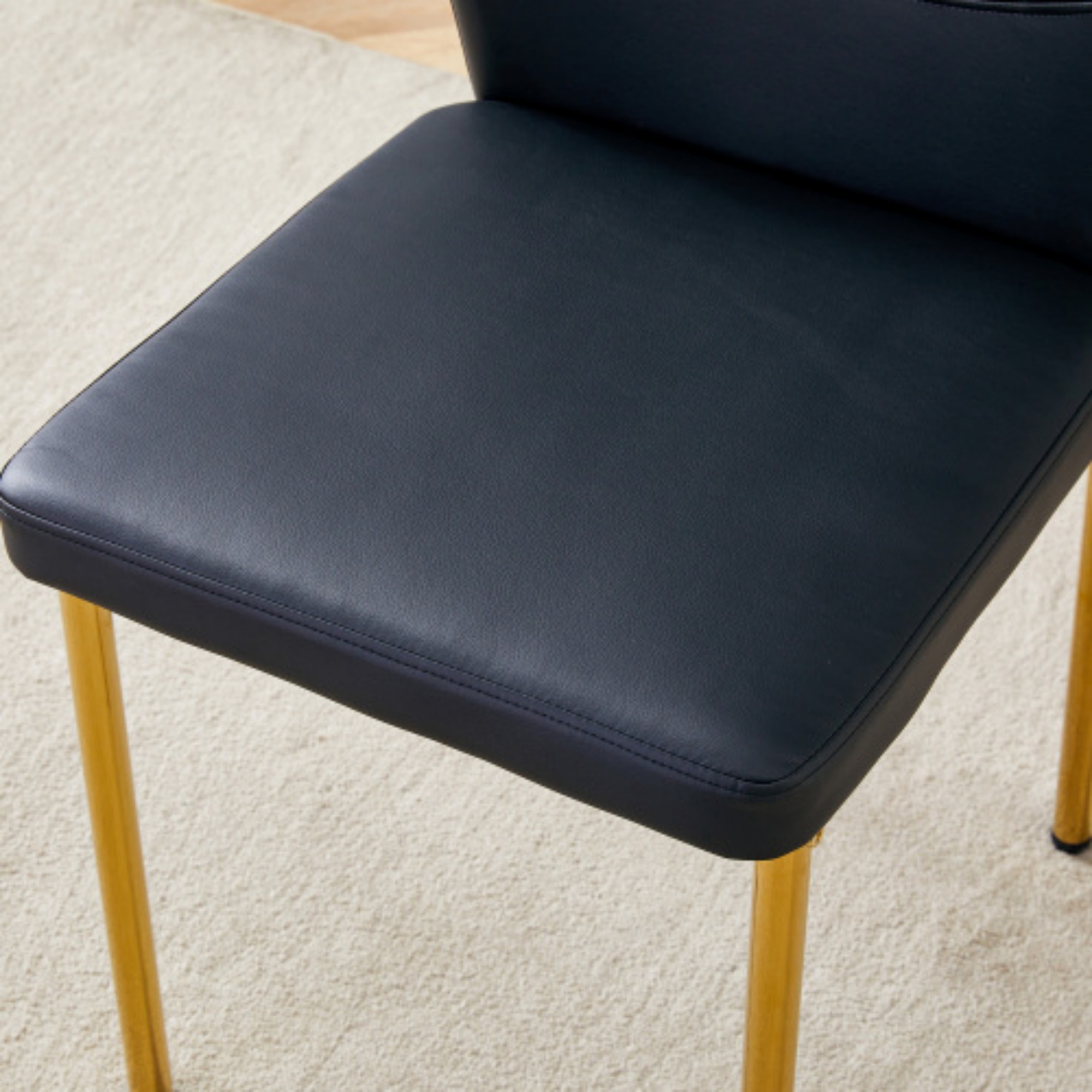 SUDICA Black Dining Chairs Set of 6， Modern Dining Room Chairs Set of 6, Kitchen Faux Leather Upholstered Chairs with Gold Mental Legs