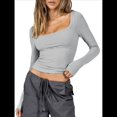 thumbnail image 1 of Tops Cortos de Algodón para Mujer, Camisetas de Larga, Cuello Cuadrado, Tops Y2k, Corte Entallado, Ropa de Moda para Salir de Otoño Gris L, 1 of 8