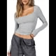 thumbnail image 1 of Tops Cortos de Algodón para Mujer, Camisetas de Larga, Cuello Cuadrado, Tops Y2k, Corte Entallado, Ropa de Moda para Salir de Otoño Gris M, 1 of 8
