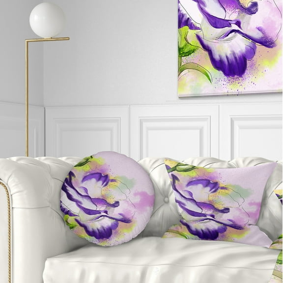 Designart Abstract Blue Flower Watercolor - Floral Throw Pillow - 12x20