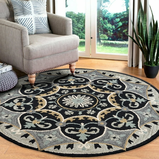LR Home Hand Tufted Spades Black Gray Wool 6 Ft. Round Indoor Area Rug