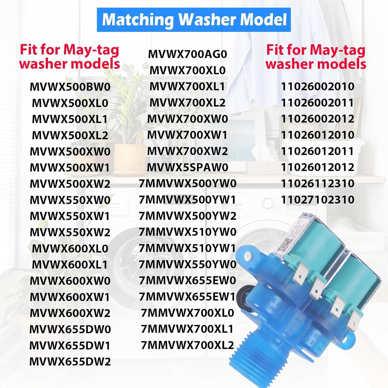 ABCISI W11168740 W10240949 Washer Cold Water Inlet Valve Replaces W10921514 ap6285450 4546379 Fit for whirl-pool ken-more may-tag Clothes Washer MVWX655DW1 WTW5700XW3
