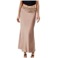 thumbnail image 2 of Womens Skirts Lace Waist Satin Skirt Summer Solid Color Elegant A-Line Skirt Khaki S, 2 of 3