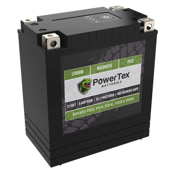 Powertex Motorcycle YTX20CH-BS Lithium Battery Replacement Advanced BMS, 480 CCA, Internal Jump-Start, Capacity Display, 4-Terminal Design, Performance & Lightweight