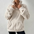 thumbnail image 5 of Telankuip Quarter Zipper Sweatshirts for Women Loose Warm and Soft Comfortable Pullovers Tops Long Sleeve Drop Shoulder Thick Hoodless Sweatshirts with Pocket Beige XL, 5 of 7