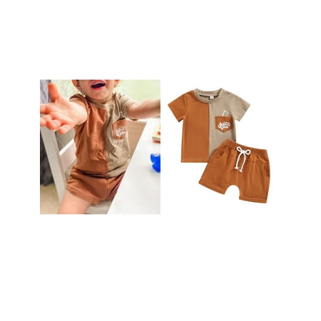 

Summer Outfits for Toddler Baby Boys Short Sleeve T-shirt with Pockets and Elastic Shorts 2PCS Set