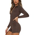 thumbnail image 4 of Women V-Neck Shorts Jumpsuit One Piece Bodysuit Pajama Long Sleeve Bodycon Rompers Overall, 4 of 6