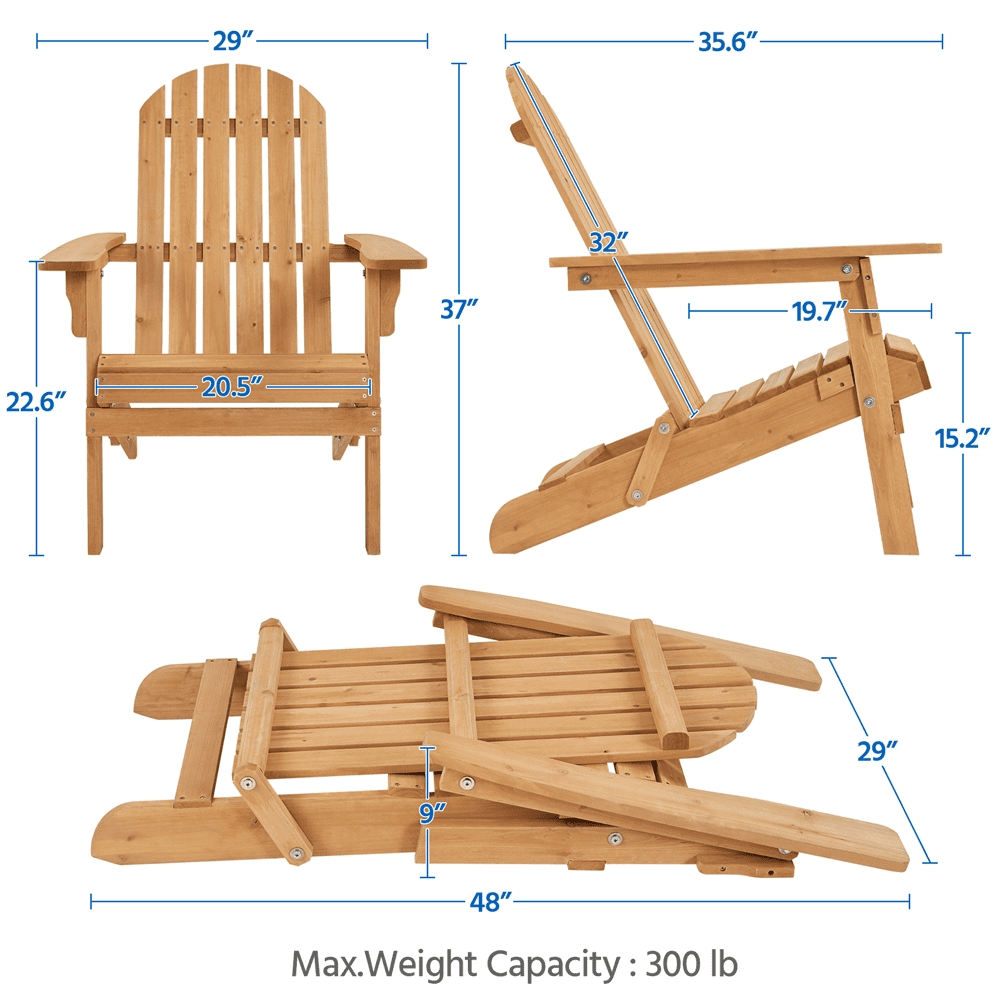 Alden Design Folding Solid Wood Adirondack Chair Weather Resistant for Patio, Brown