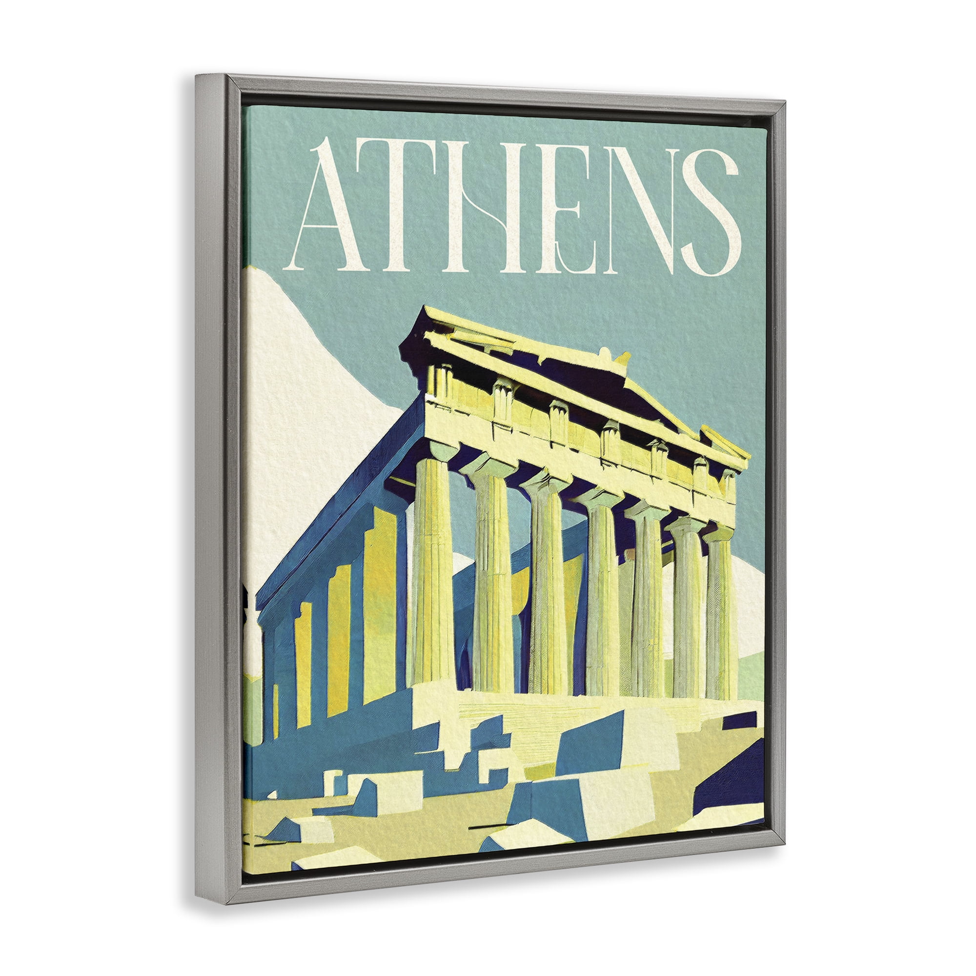 Stupell Industries Athens City Landmark Buildings & Architecture Painting Gray Floater Framed Canvas Art Print Wall Art, 17 x 21