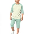 thumbnail image 4 of Cethrio Girls' Pajama Sets Short Sleeve, Summer 2 Piece Color Block Casual Kids' Sleepwear Green Size 7-8T, 4 of 8