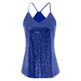 thumbnail image 2 of HNMKIU Solid Color V-Neck Glitter Sequin Camisole Sleeveless Tank Top Tops for Women Shiny Party Club Night Out and Carnival Casual Sparkling Blouse 02_Blue，L, 2 of 3