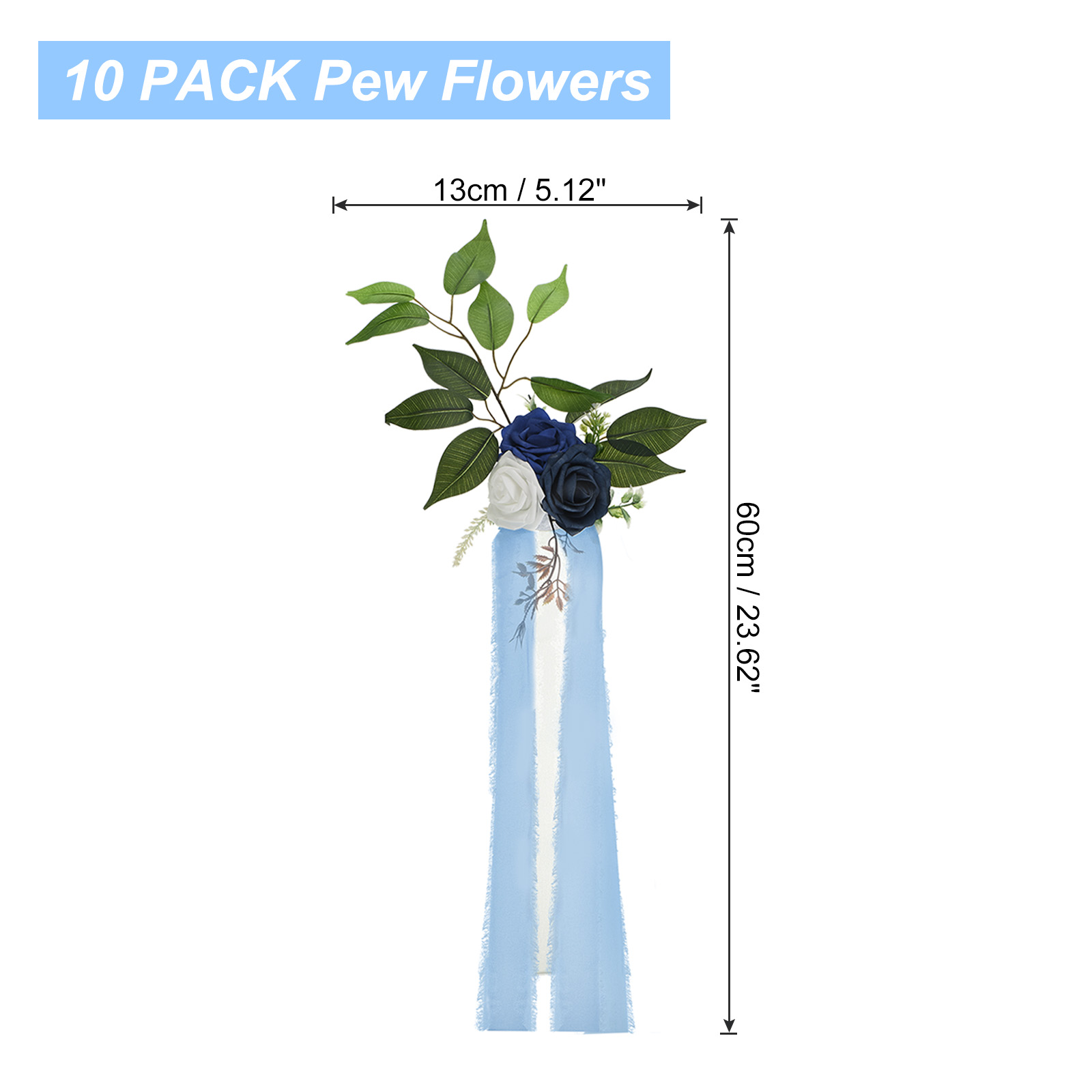 Uxcell Wedding Aisle Decorations Pew Flowers for Wedding Ceremony Chair Floral Decoration Artificial Flowers Blue 10 Pack
