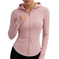 thumbnail image 3 of Bosfbaoi Women's Hooded Full Zip Long Sleeve Athletic Jacket, Slim Fit Stretchy Breathable Workout Top, Curved Hem Thumbhole Outerwear for Yoga Gym Daily, 3 of 7