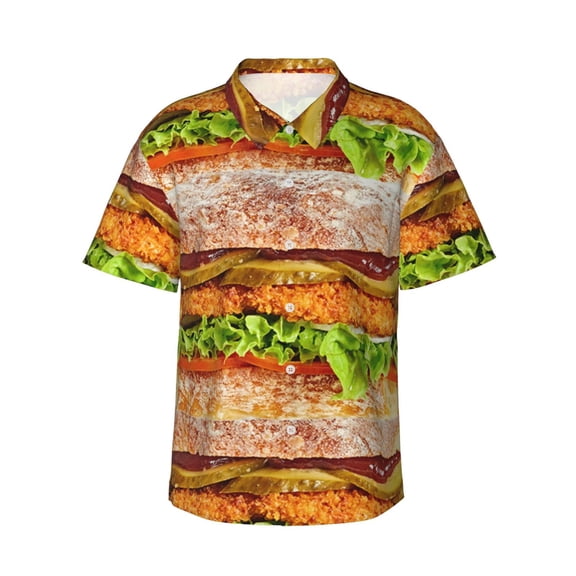 Cheeseburger Hawaiian Shirts For Men, Summer Short-Sleeve Relaxed-Fit Button-Down Shirts Small