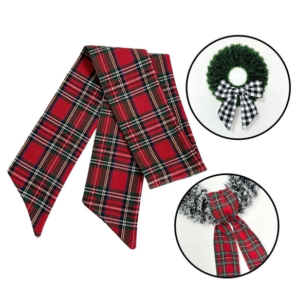 Christmas Wreath Sash for Front Door Red and Green Buffalo Check Plaid Wreath Sash for Embroidery Monogram, Garland Ribbon Accessories, Xmas Party Yard Doorway Indoor Outdoor Wall