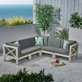 thumbnail image 2 of GDF Studio Keith Outdoor Acacia Wood 5 Seater Sectional Sofa Set, Gray, 2 of 11