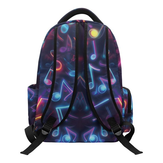CHAQLIN Neon Wolf Music Print Side Pockets Laptop Bookbag for Back to School Casual, Waterproof Compartment Polyester Kids Backpack