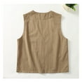 thumbnail image 7 of Women's Linen Vest Button Down Blazer Sleeveless V Neck Work Casual Vest Jackets Lightweight Vintage Waistcoat Khaki, L, 7 of 7