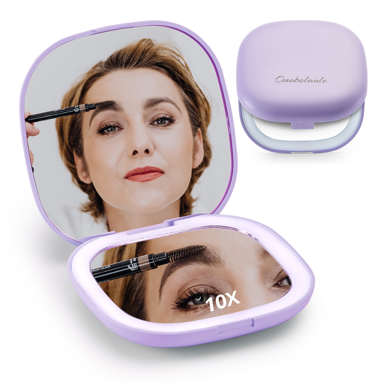 Omobolanle LED Vanity Mirror, 10X Magnifying Mirror Compact Travel