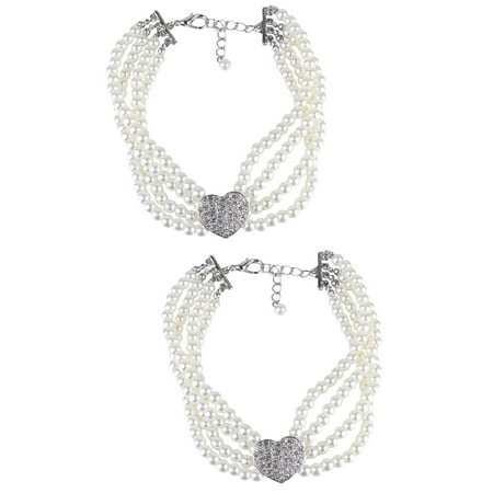 2 Pack Pet Jewelry Pearl Necklace Heart for Medium Dog White