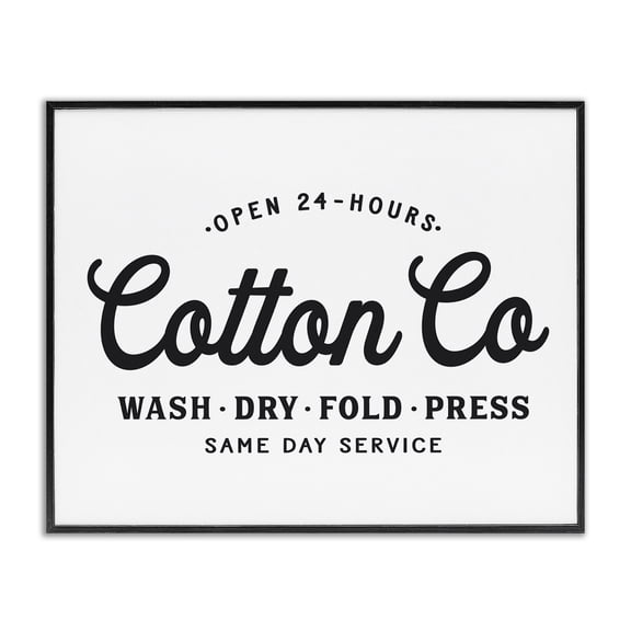 Stupell Industries Shabby Chic 24 Hour Cotton Co. Laundry Sign Same Day Service Black Framed Giclee Art, 14 x 11, by Lettered and Lined